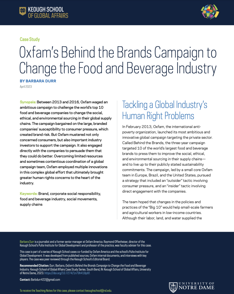 Cover image: Oxfam’s Behind the Brands Campaign to Change the Food and Beverage Industry